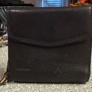 Fossil Black Leather keeper Compact Trifold Wallet